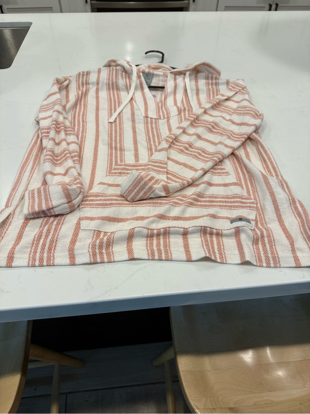 Hurley Cream & Rust Striped Hoodie Pullover